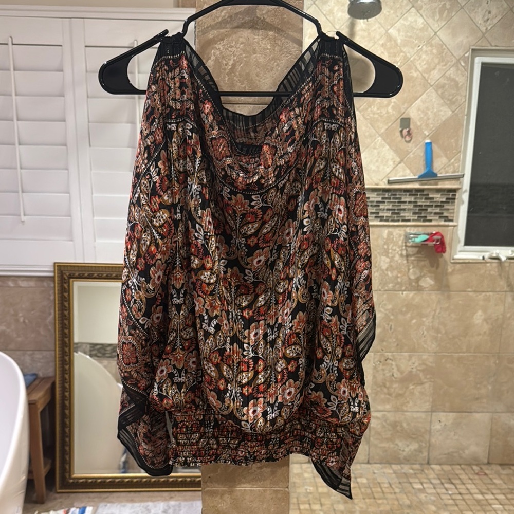 Max Studio Brown and Orange Asymmetrical Blouse